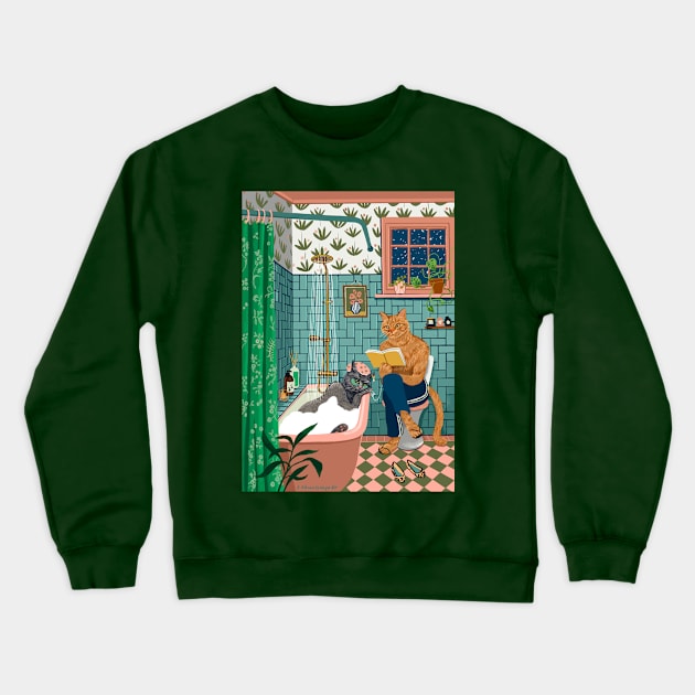 Cats in the bathroom Crewneck Sweatshirt by argiropulo